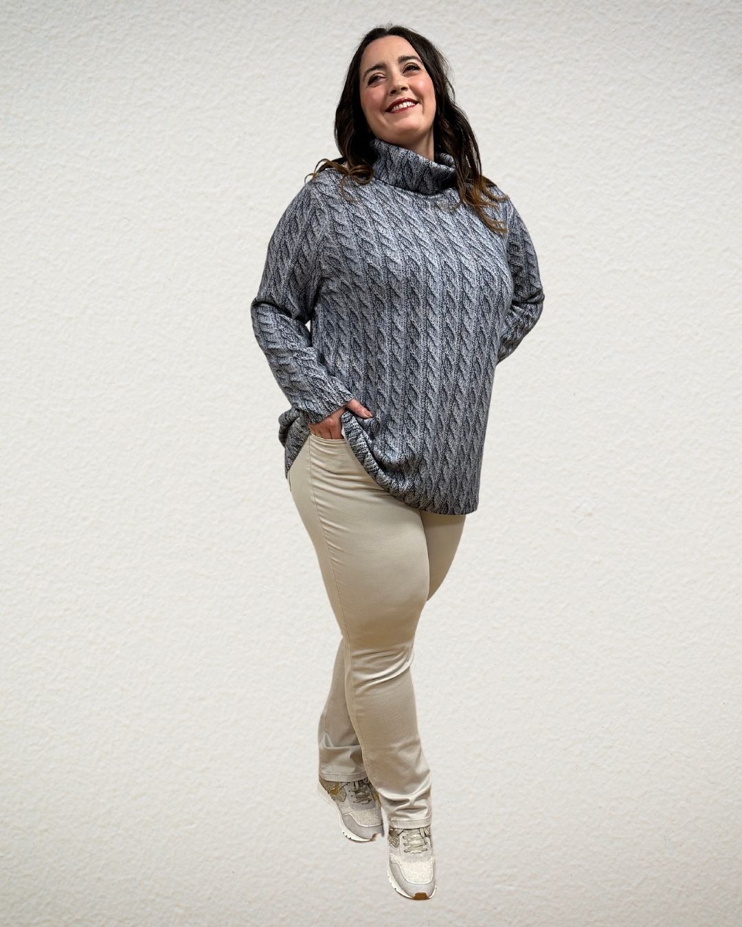 Rollkragen-Pullover mit Cashmere in Grautönen