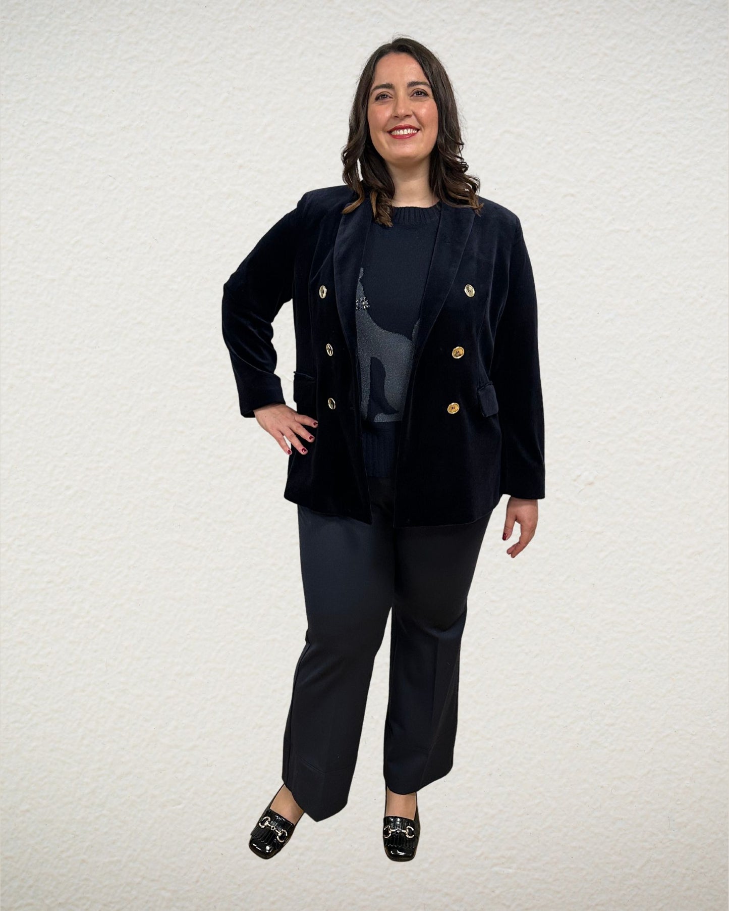 Samtblazer in Dunkelblau von Elena Miro - grosse Grössen - DE BOER plus Luzern