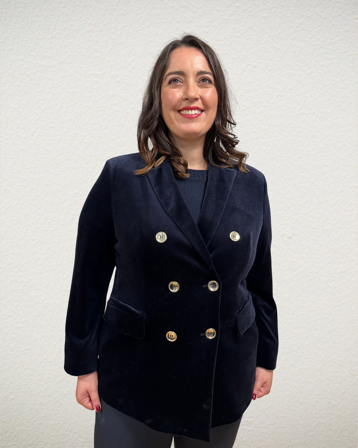Doppelreiher-Blazer aus Samt in Marine