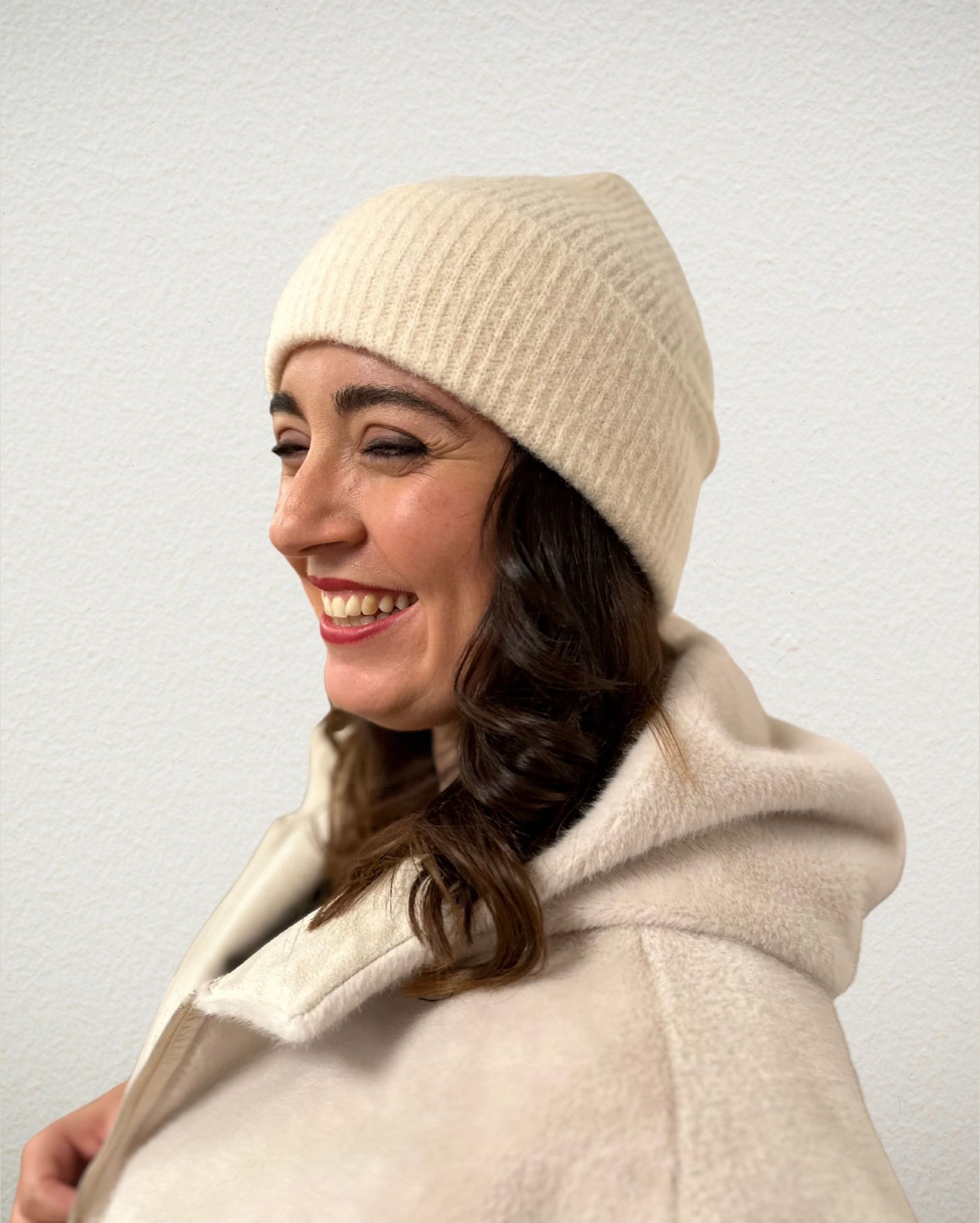 Strickmütze in Crème