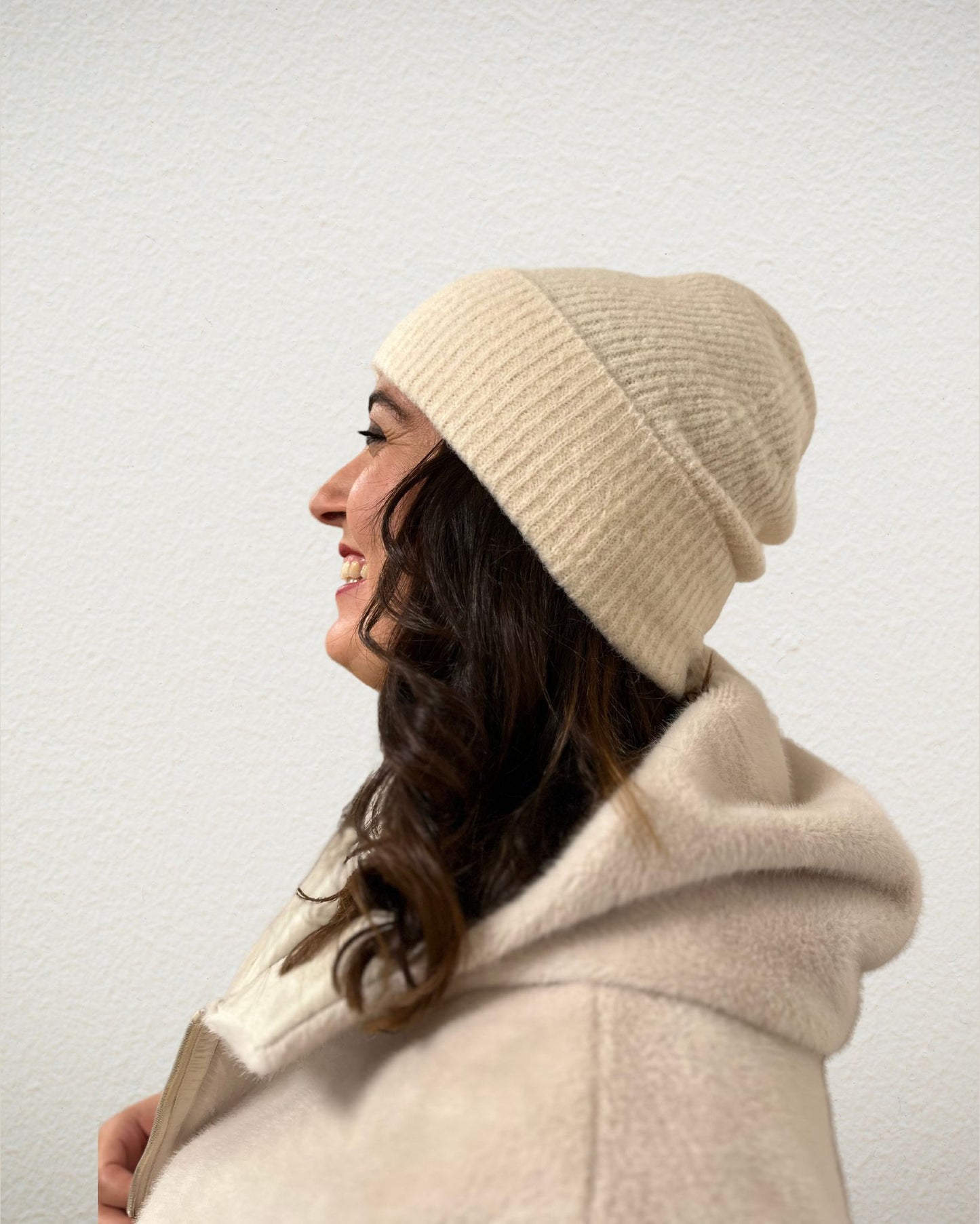 Strickmütze in Crème