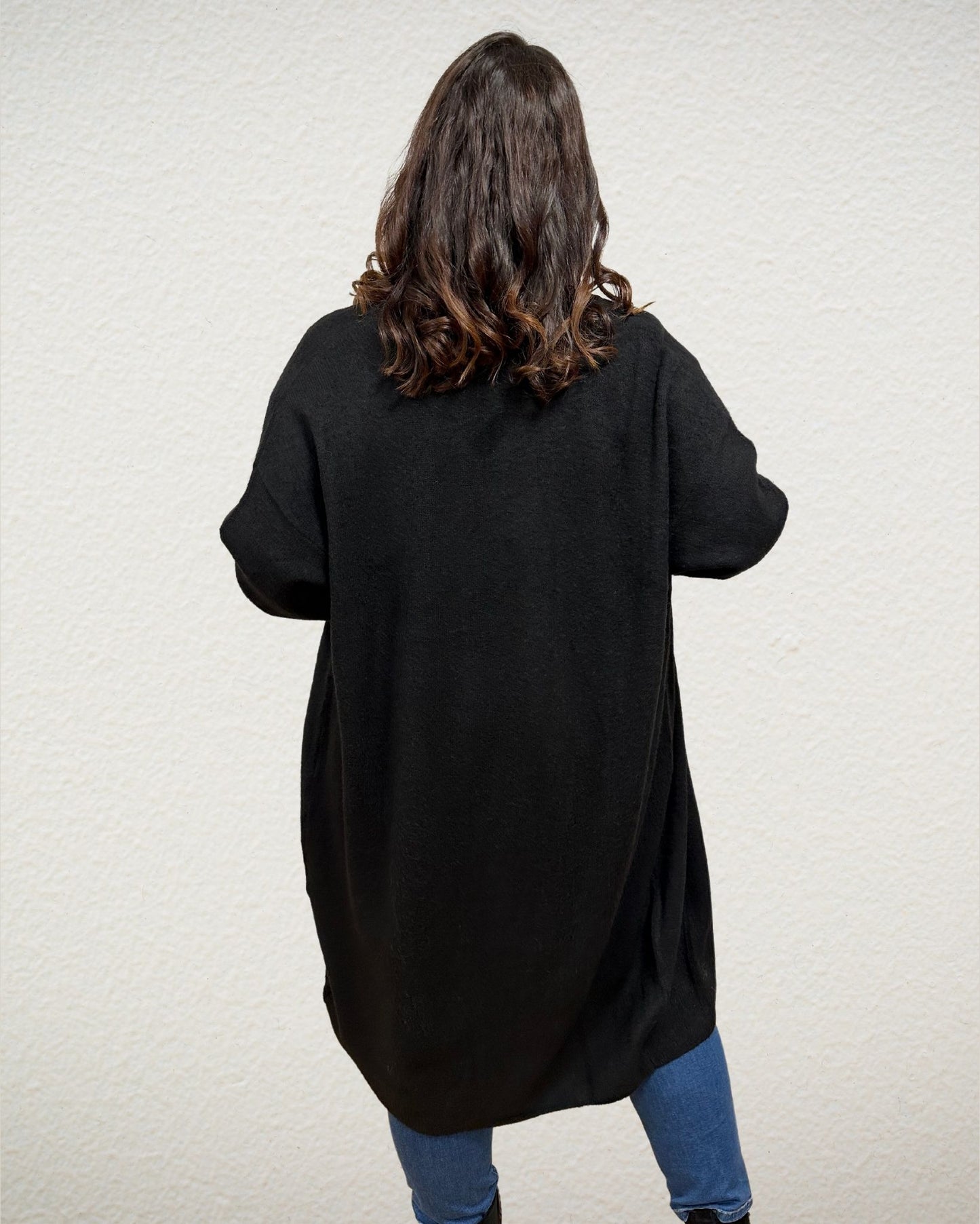 Lange Bouclestrick-Cardigan in Schwarz
