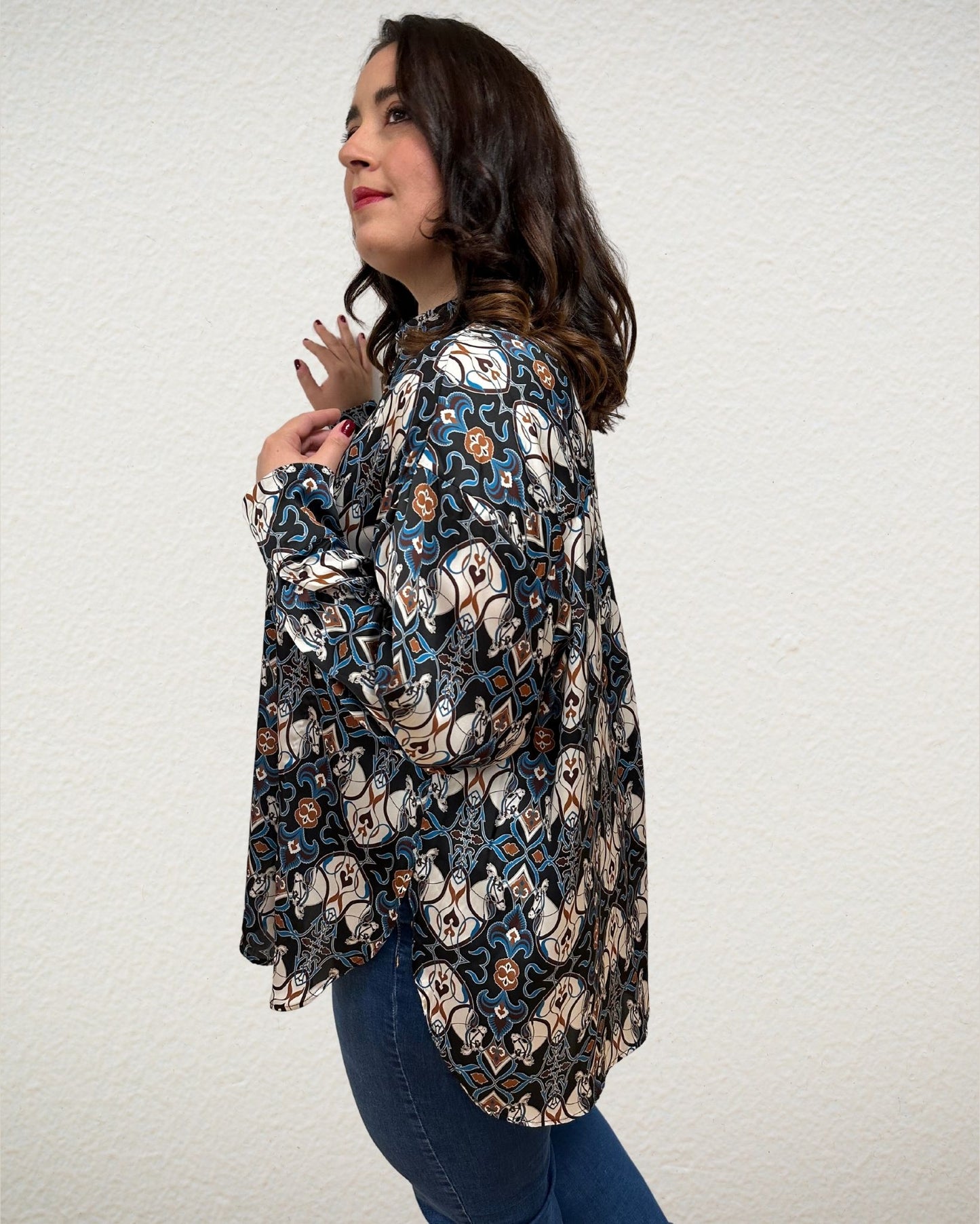 Bluse in multicolor Pferde-Design