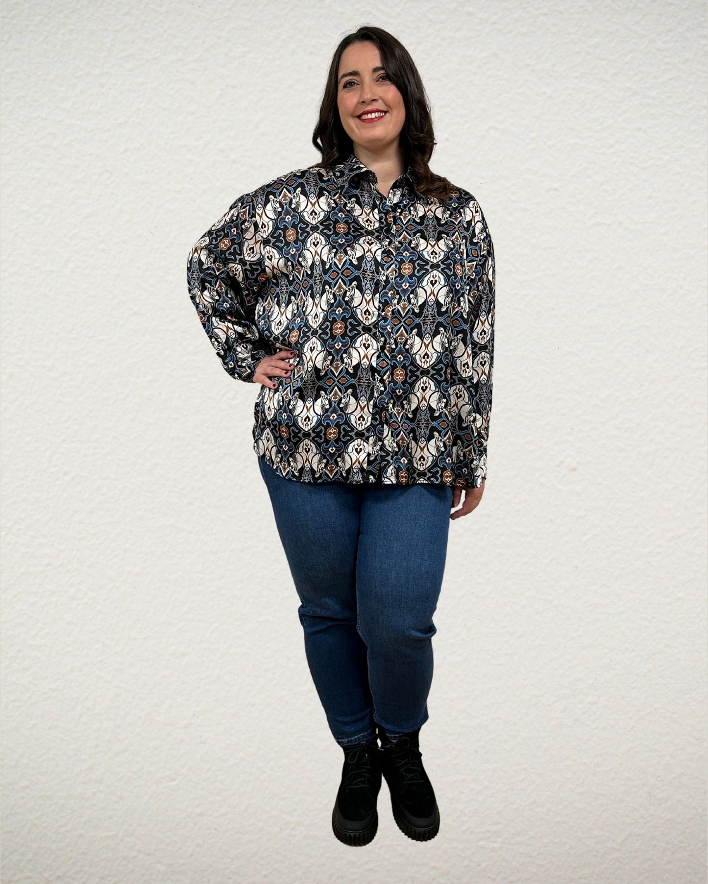 Bluse in multicolor Pferde-Design