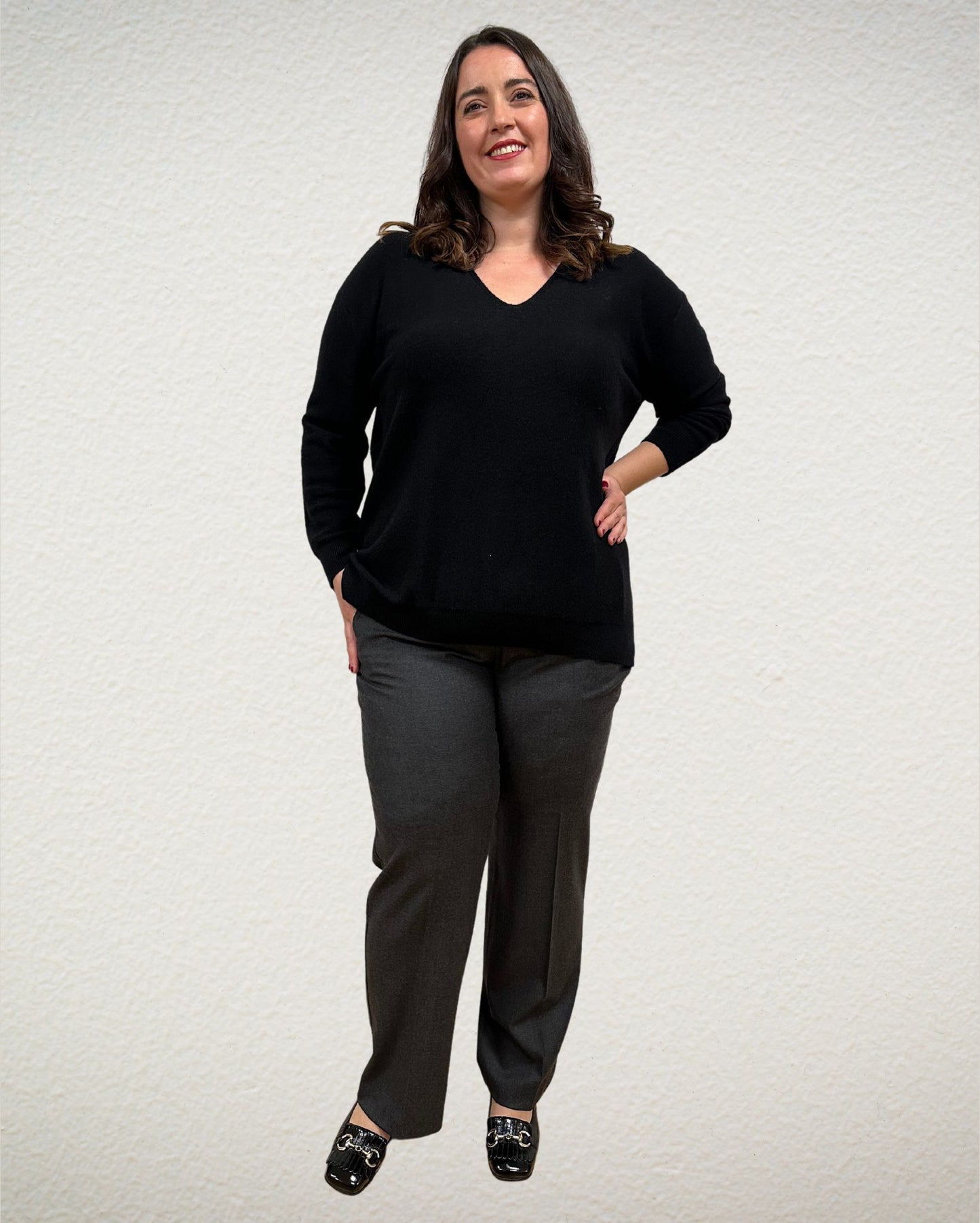 Hose in Flanell-Optik antrazith - Modell Peggy Flared