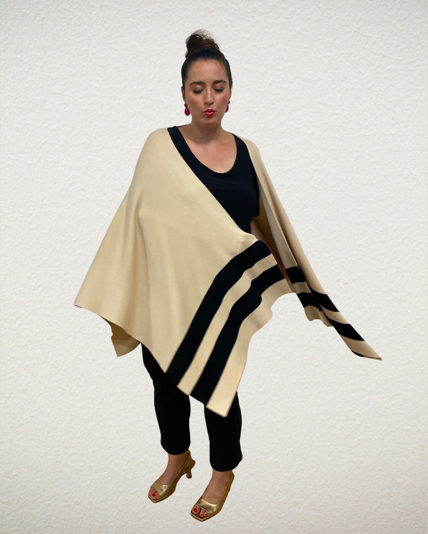 Wollponcho mit Streifen von Marina Rinaldi - grosse Grössen - DE BOER plus