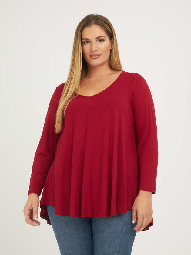dunkelrotes langarm Shirt in Viskose von Mat Fashion_grosse Grössen_DE BOER plus_1