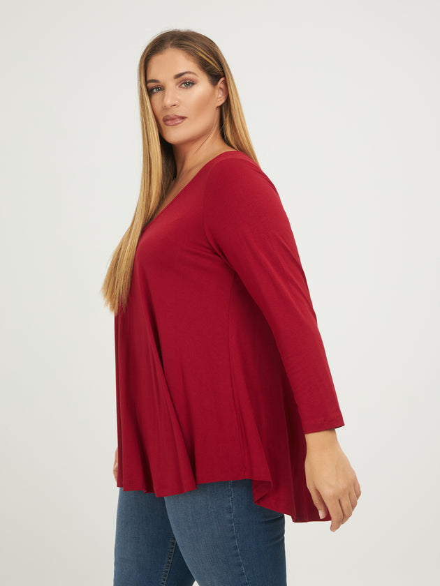 dunkelrotes langarm Shirt in Viskose von Mat Fashion_grosse Grössen_DE BOER plus_2