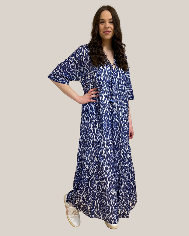 Baumwoll-Kleid in Ethno-Print mit Rüschen und Ziernaht von Marina Rinaldi - grosse Grössen - deboerplus