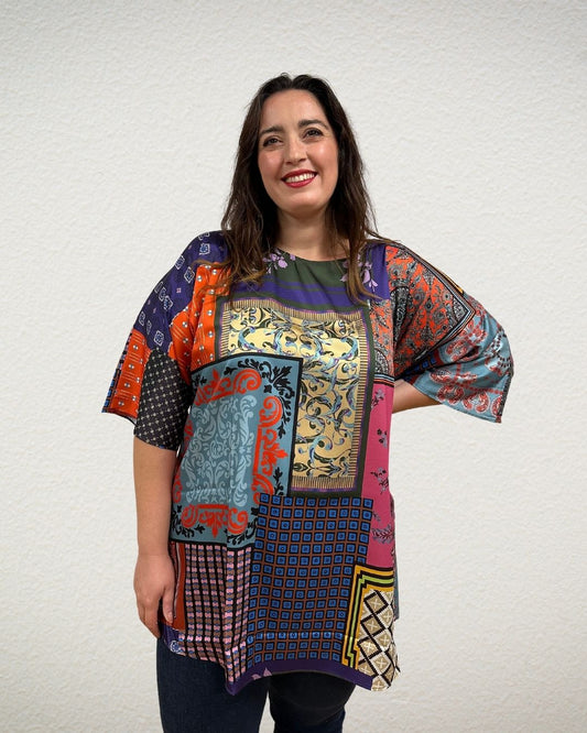 Tunika mit Multicolor-Patchwork-Print