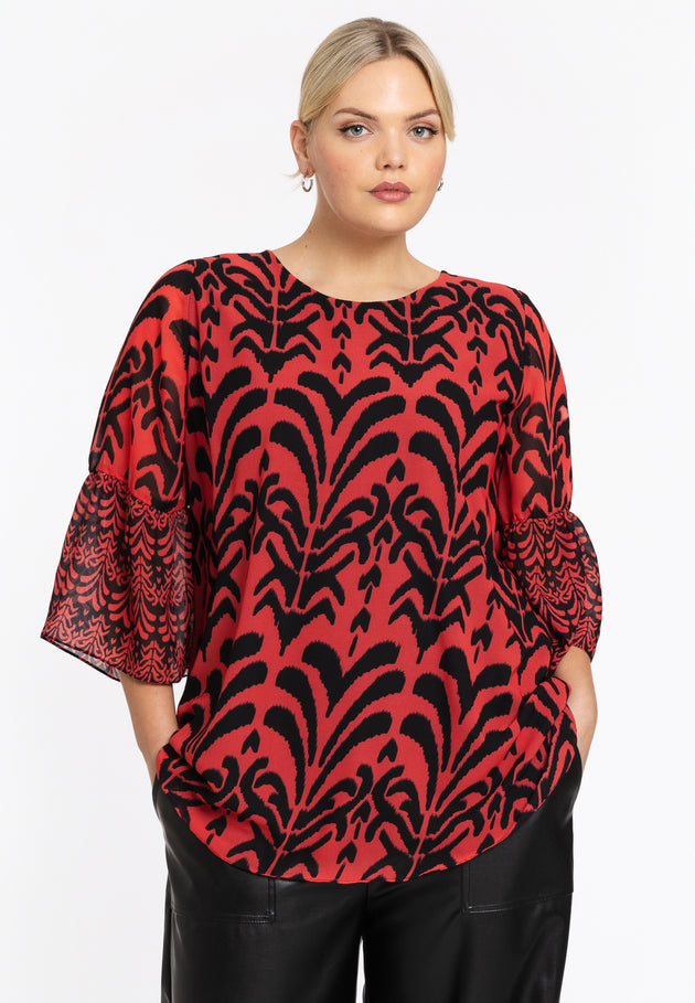 Tunika mit Fantasieprint in Rot/Schwarz von YOEK_grossen Grössen_DE BOER plus Luzern_1