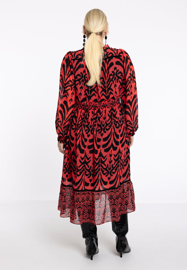 Kleid mit Fantasieprint in Rot/Schwarz von YOEK_grossen Grössen_DE BOER plus Luzern_3