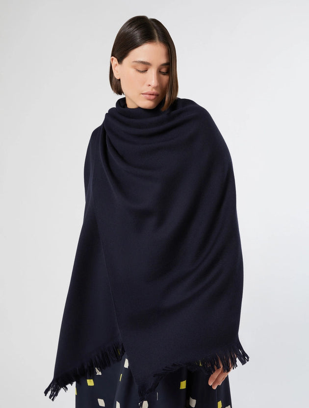 Dunkelblauer Poncho mit Fransen von Marina Rinaldi_grossen Grössen_DE BOER plus_1