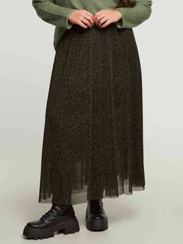 Tüll-Jupe in Leo-Print in Khaki/Schwarz von Mat Fashion_grosse Grössen_DE BOER plus_1