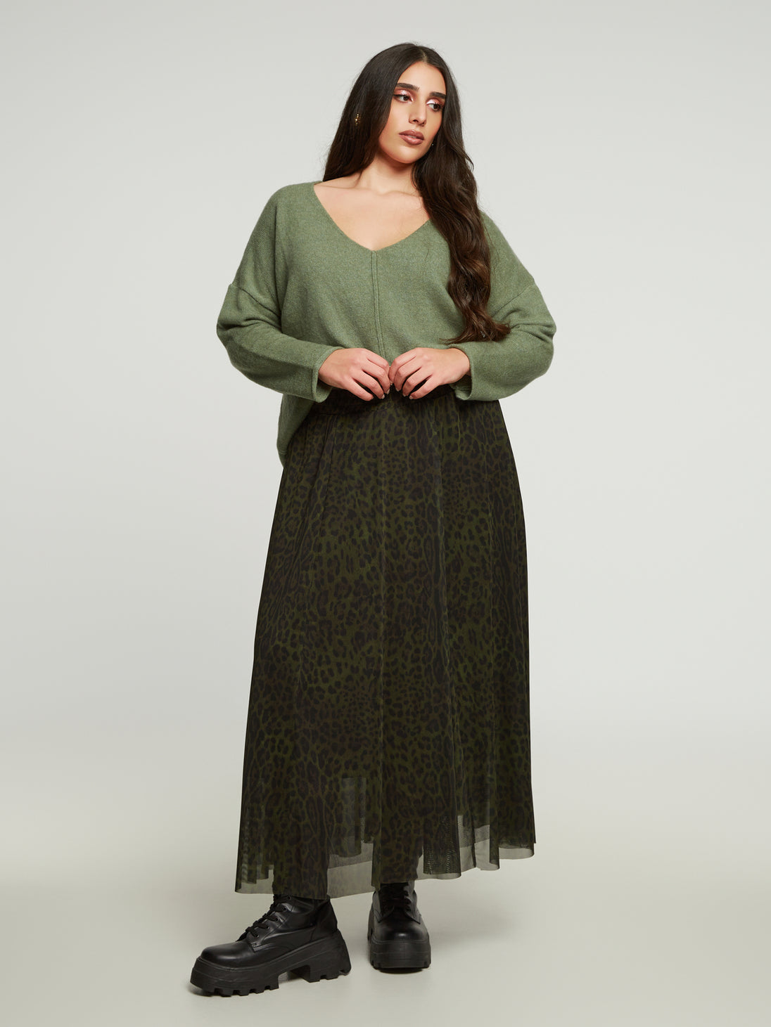 Tüll-Jupe in Leo-Print in Khaki/Schwarz von Mat Fashion_grosse Grössen_DE BOER plus_3