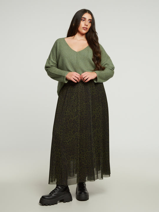 Tüll-Jupe in Leo-Print in Khaki/Schwarz von Mat Fashion_grosse Grössen_DE BOER plus_3