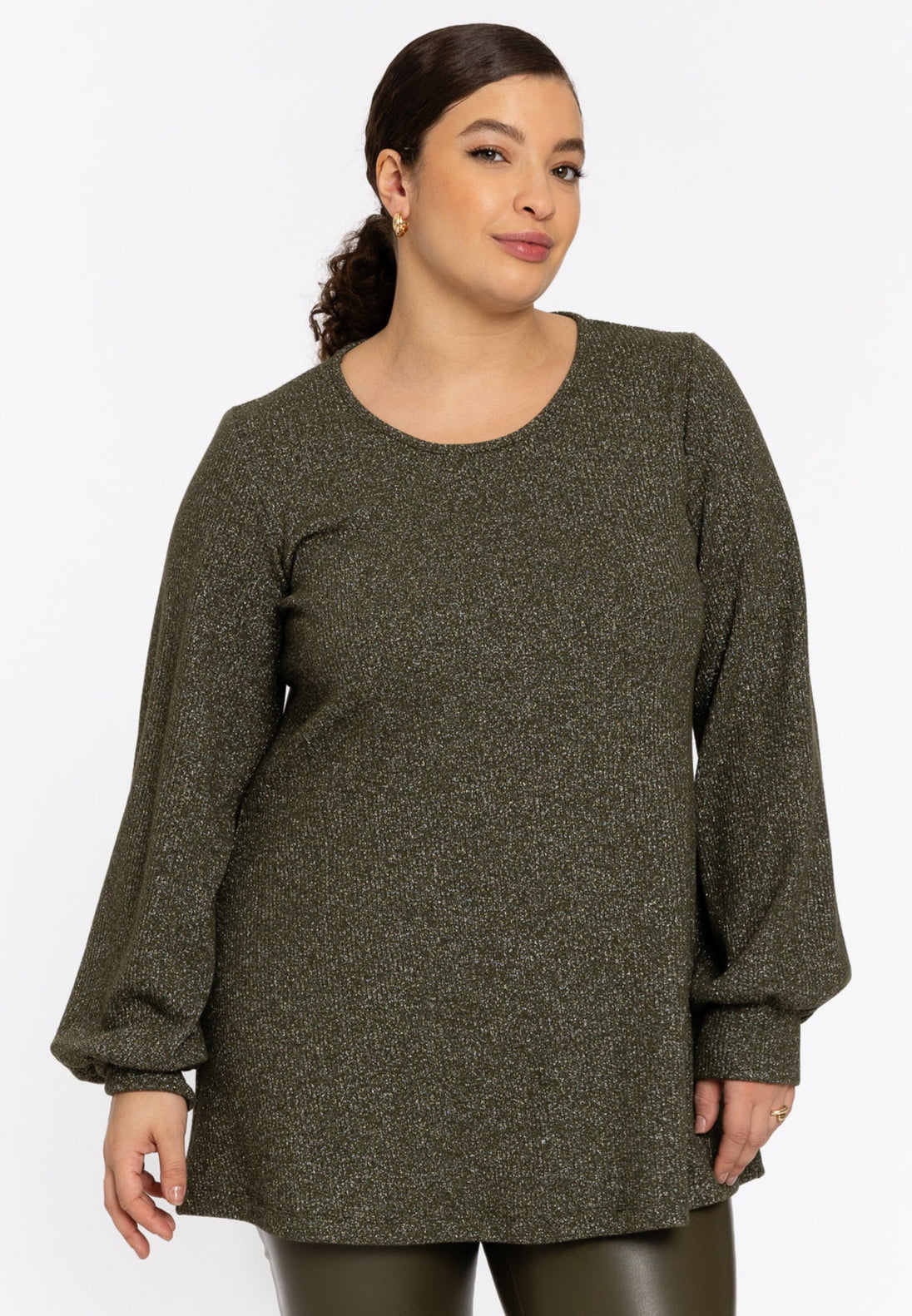 Rundhals Pullover mit Lurex in der Farbe Khaki von YOEK FASHION_grosse Grössen_DE BOER plus Luzern_1