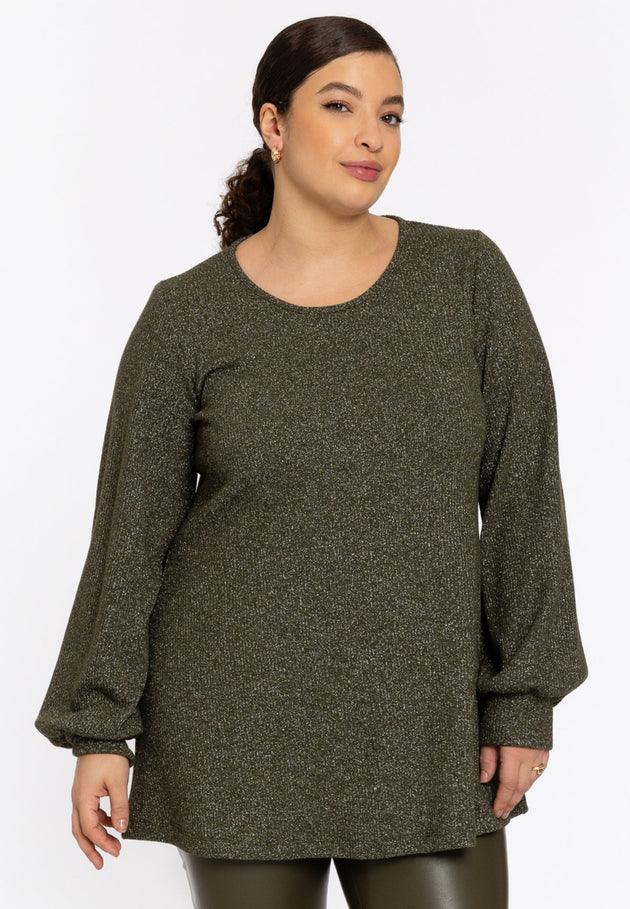 Rundhals Pullover mit Lurex in der Farbe Khaki von YOEK FASHION_grosse Grössen_DE BOER plus Luzern_1