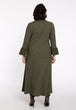 Kleid mit feinem Lurex in Khaki mit kleinem Volant am Arm von YOEK_grosse Grössen_DE BOER plus Luzern_2