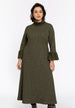Kleid mit feinem Lurex in Khaki mit kleinem Volant am Arm von YOEK_grosse Grössen_DE BOER plus Luzern_1