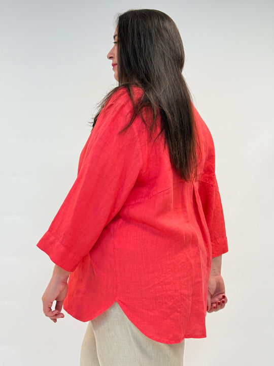 Leinebluse in Coral mit 3/4 Arm von Backstage_grosse Grössen_DE BOER plus Luzern_4