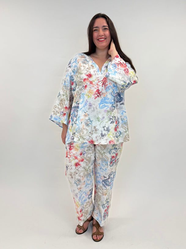 gemusterte Leinehose mit Gummibund von Backstage_grosse Grössen_DE BOER plus Luzern_2