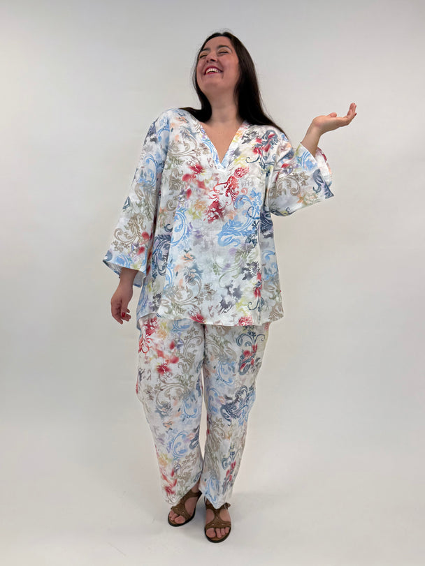 gemusterte Leinehose mit Gummibund und Leinenbluse von Backstage_grosse Grössen_DE BOER plus Luzern_3