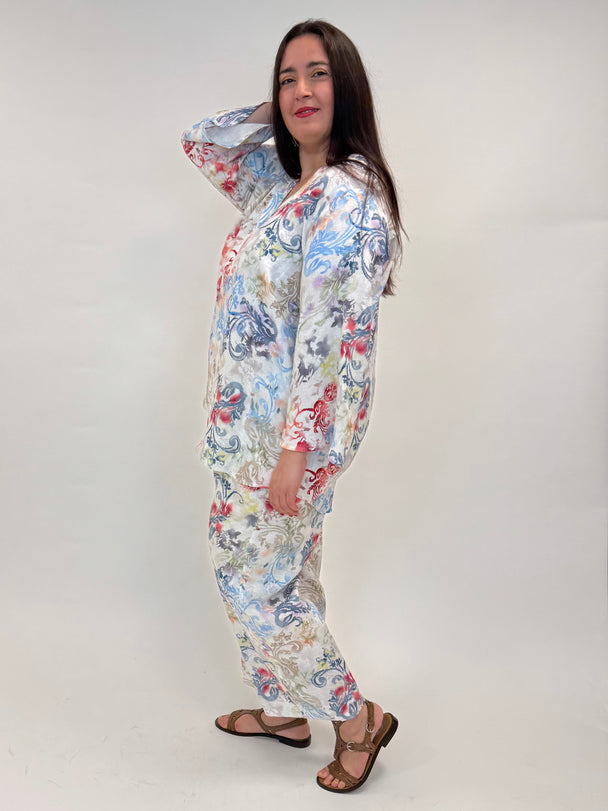 gemusterte Leinehose mit Gummibund und Leinenbluse von Backstage_grosse Grössen_DE BOER plus Luzern_1