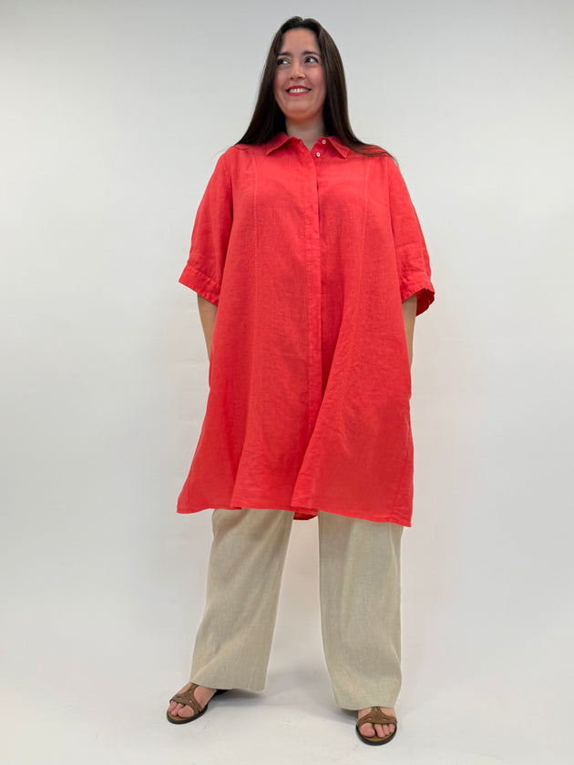 Leinenkleid in Coral mit 3/4 Arm von Backstage_grosse Grössen_DE BOER plus Luzern_2