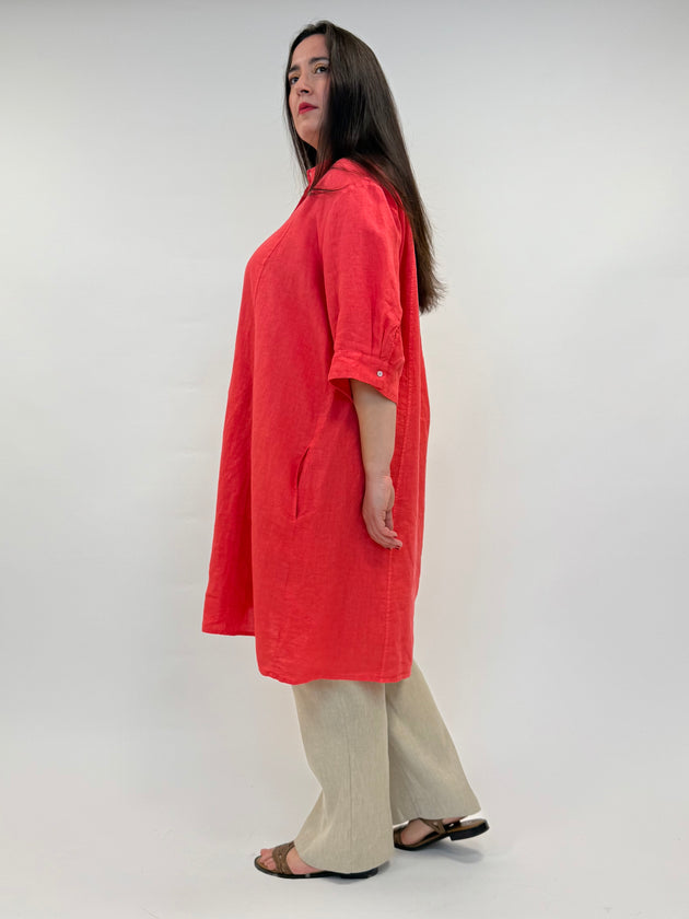Leinenkleid in Coral mit 3/4 Arm von Backstage_grosse Grössen_DE BOER plus Luzern_6