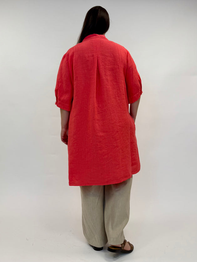 Leinenkleid in Coral mit 3/4 Arm von Backstage_grosse Grössen_DE BOER plus Luzern_7
