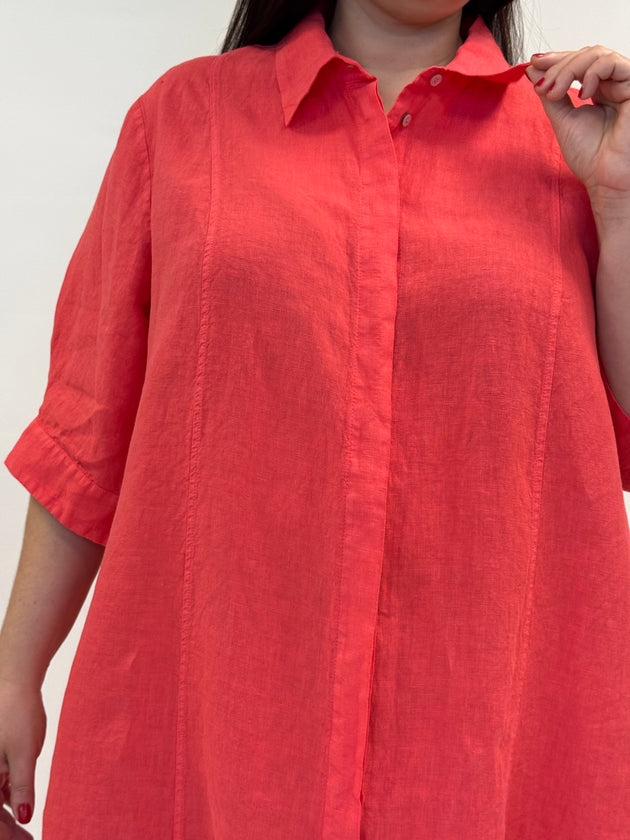 Leinenkleid in Coral mit 3/4 Arm von Backstage_grosse Grössen_DE BOER plus Luzern_8