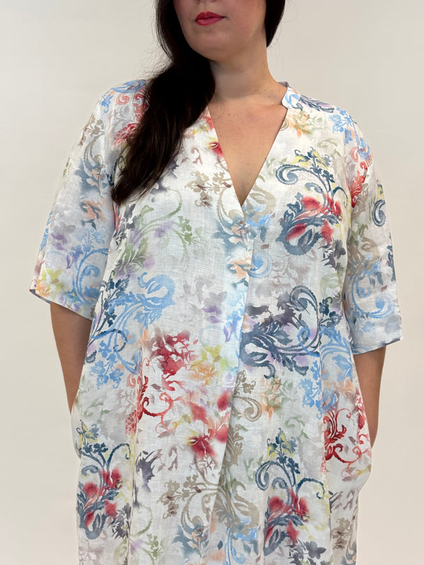 gemusterte Leinehose mit Gummibund und Leinenbluse von Backstage_grosse Grössen_DE BOER plus Luzern_4