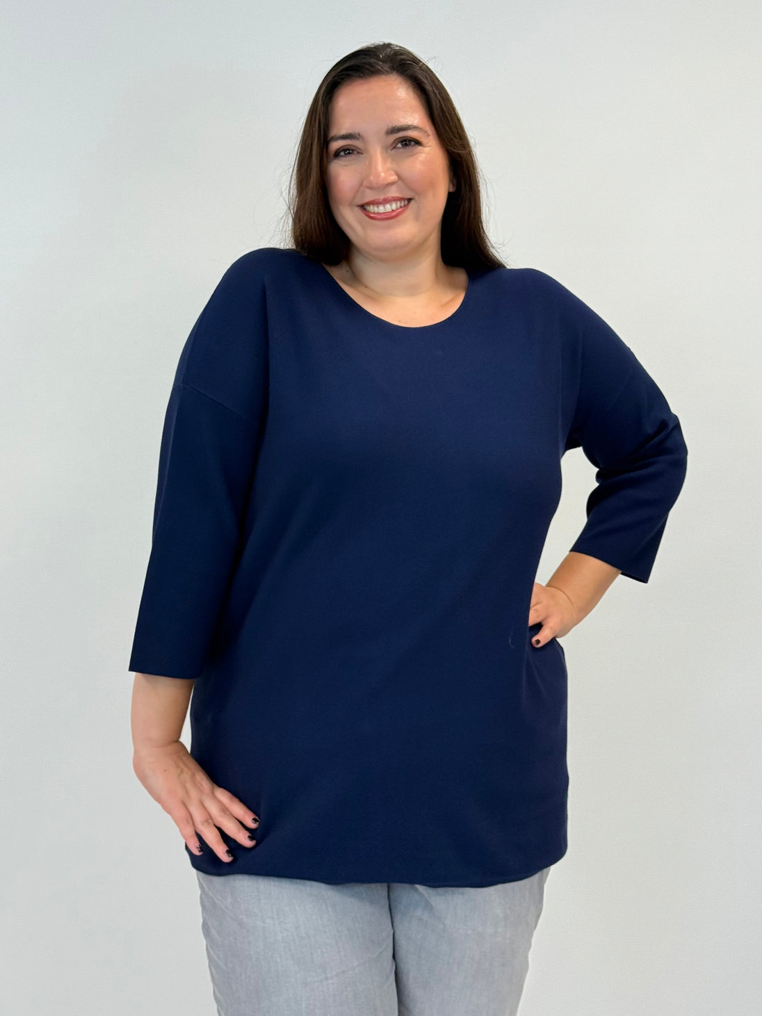 rundhals Pullover aus Viskose in Blau von Handmade_grosse Grössen_DE BOER plus Luzern_1