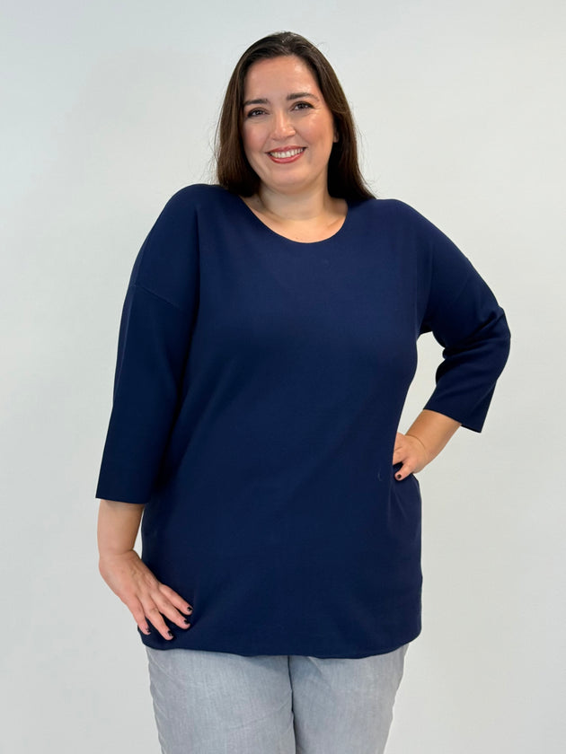 rundhals Pullover aus Viskose in Blau von Handmade_grosse Grössen_DE BOER plus Luzern_1