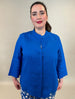 köngisblaue Leinenbluse mit Stehkragen von Elena Mirò_grosse Grössen_DE BOER plus Luzern