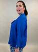 köngisblaue Leinenbluse mit Stehkragen von Elena Mirò_grosse Grössen_DE BOER plus Luzern