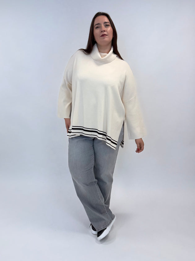 Rollekragen-Pullover in Ecru mit Dekostreifen von Elena Mirò_grossen Grössen_DE BOER plus_4