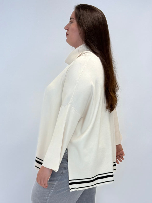 Rollekragen-Pullover in Ecru mit Dekostreifen von Elena Mirò_grossen Grössen_DE BOER plus_3