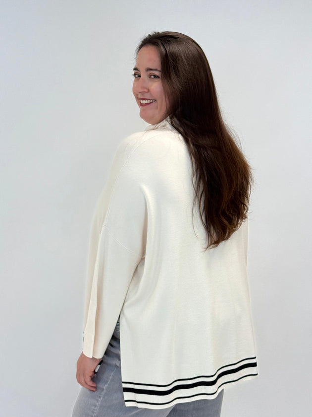 Rollekragen-Pullover in Ecru mit Dekostreifen von Elena Mirò_grossen Grössen_DE BOER plus_2