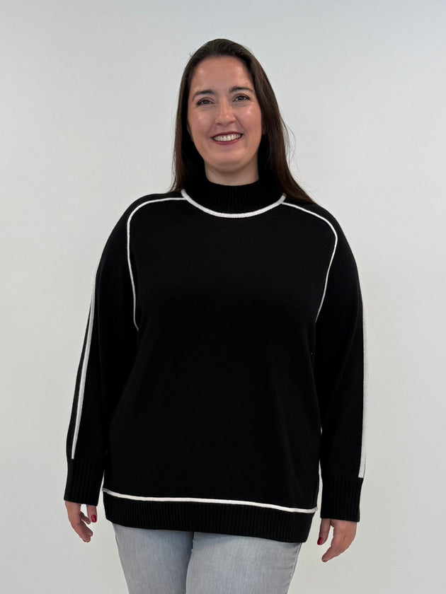 Stehkragen-Rollkragenpullover mit Ziernähten von Elena Mirò_grossen Grössen_DE BOER plus_1