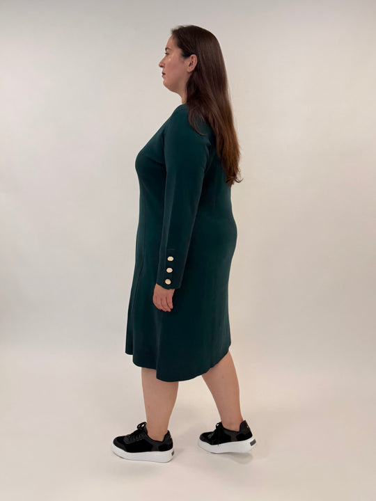 Viskose-Strickkleid in Petrol mit Schmuckknöpfen von Elena Mirò_grossen Grössen_DE BOER plus Luzern_4