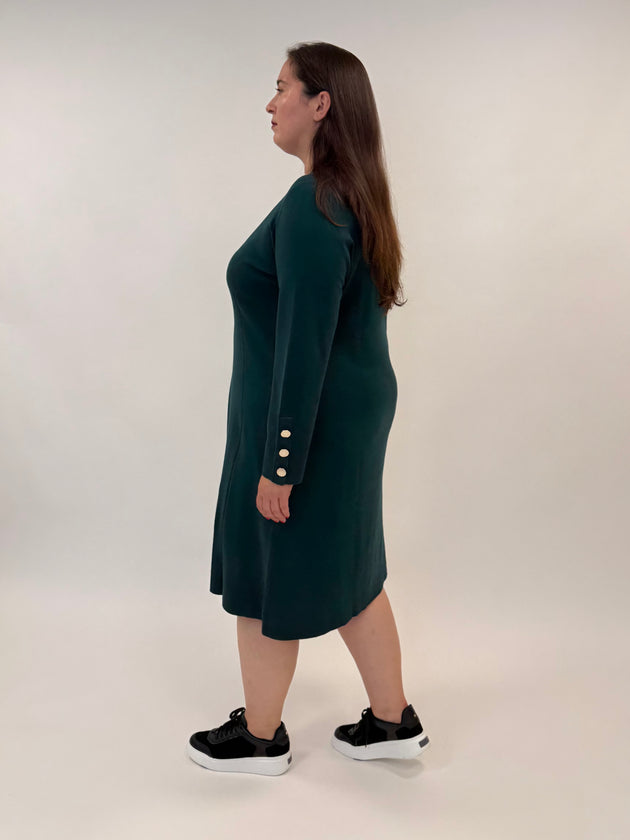 Viskose-Strickkleid in Petrol mit Schmuckknöpfen von Elena Mirò_grossen Grössen_DE BOER plus Luzern_4