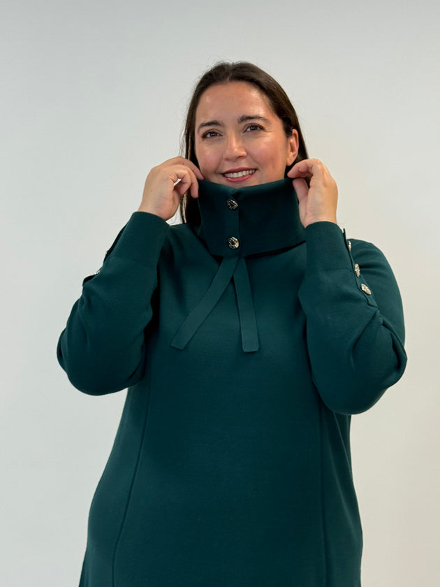 Viskose-Strickkleid in Petrol mit Schmuckknöpfen von Elena Mirò_grossen Grössen_DE BOER plus Luzern_