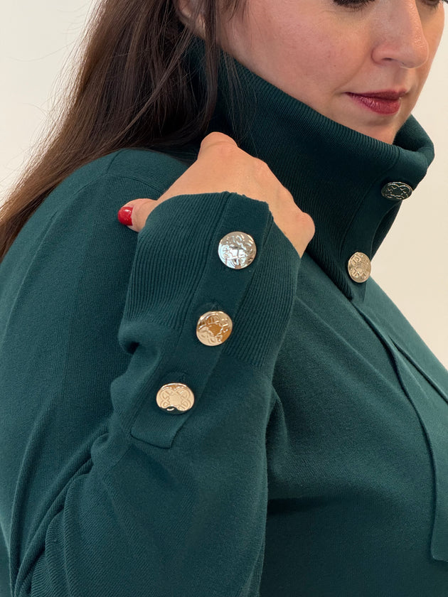 Viskose-Strickkleid in Petrol mit Schmuckknöpfen von Elena Mirò_grossen Grössen_DE BOER plus Luzern_