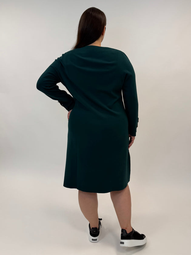 Viskose-Strickkleid in Petrol mit Schmuckknöpfen von Elena Mirò_grossen Grössen_DE BOER plus Luzern_5