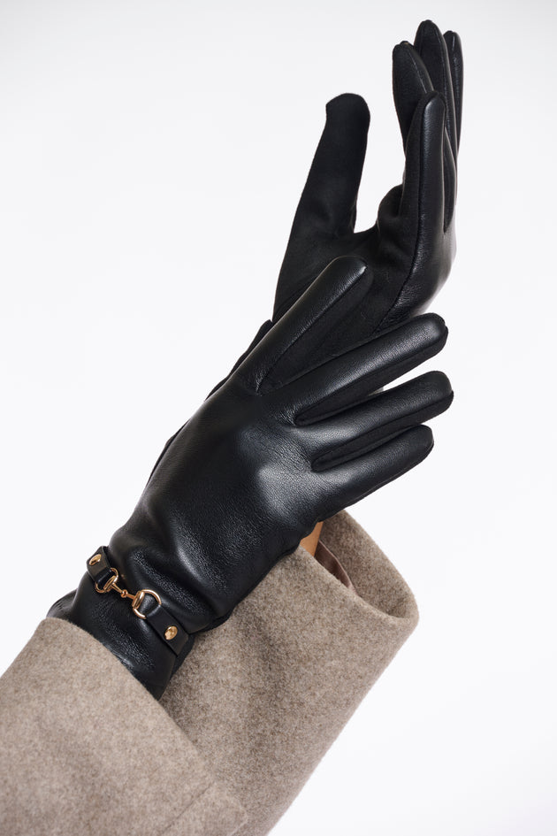 Handschuhe in Schwarz mit Stretch Innenseite und Vorderseite in Leder mit Trensendetail von Rino & Pelle_grossen Grössen_DE BOER plus Luzern_2