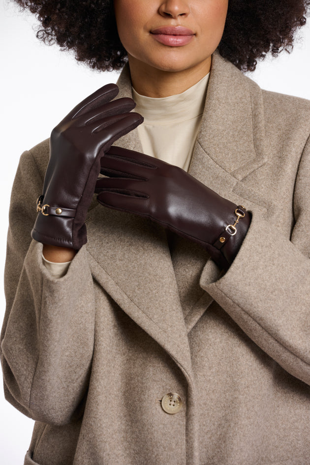 Handschuhe in Dunkelbraun mit Stretch Innenseite und Vorderseite in Leder mit Trensendetail von Rino & Pelle_grossen Grössen_DE BOER plus Luzern_1