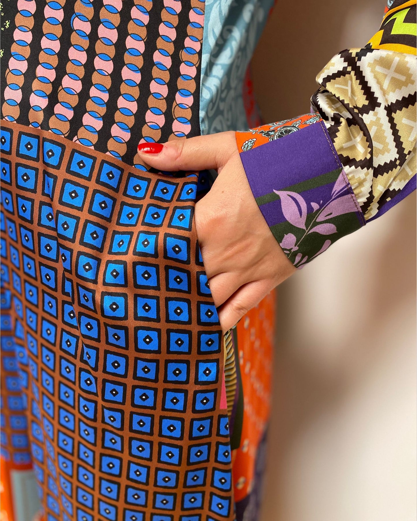 Kleid langarm mit Multicolor-Patchwork-Print