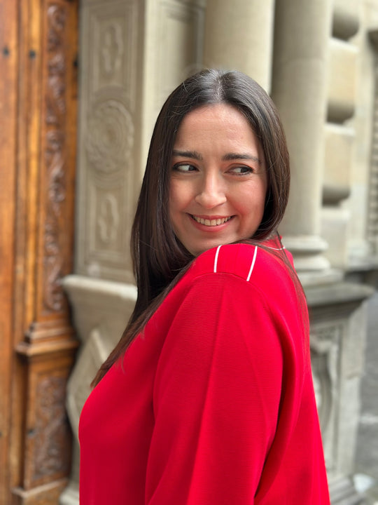 Roter Viskose Pullover mit Details von Marina Rinaldi_grosse Grössen_DE BOER plus Luzern_10